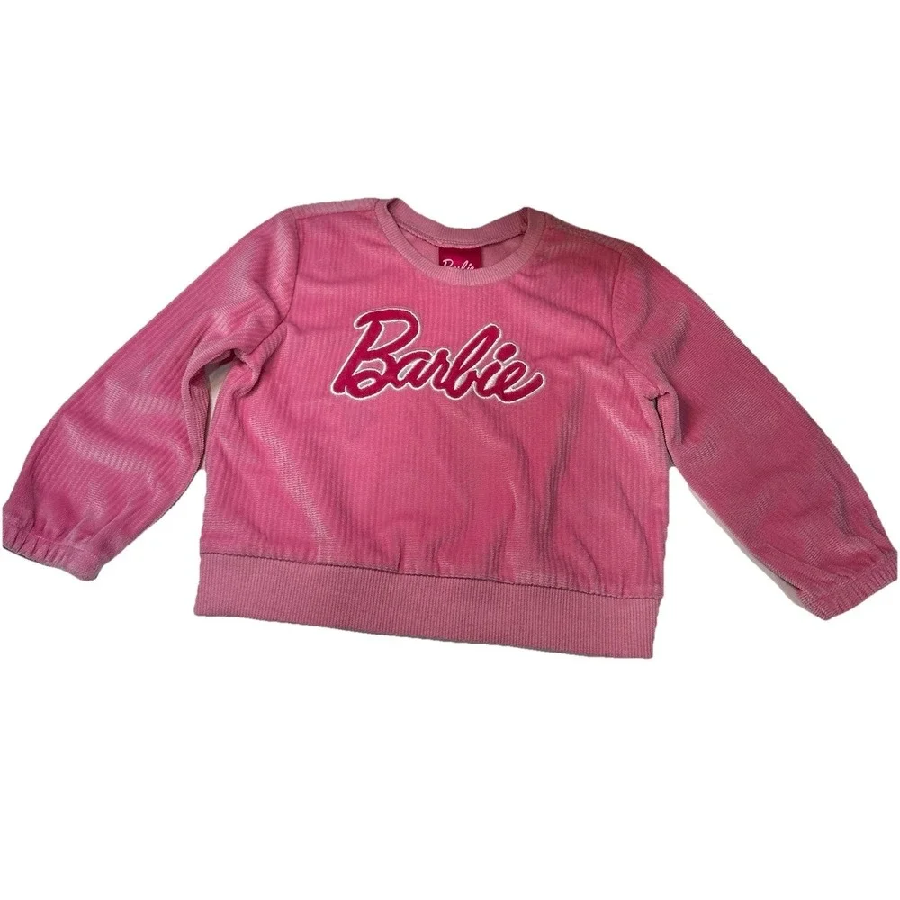 Barbie Sweater Toddler Girls Size 24M Pink Embroidered Long Sleeves Soft Cuddly